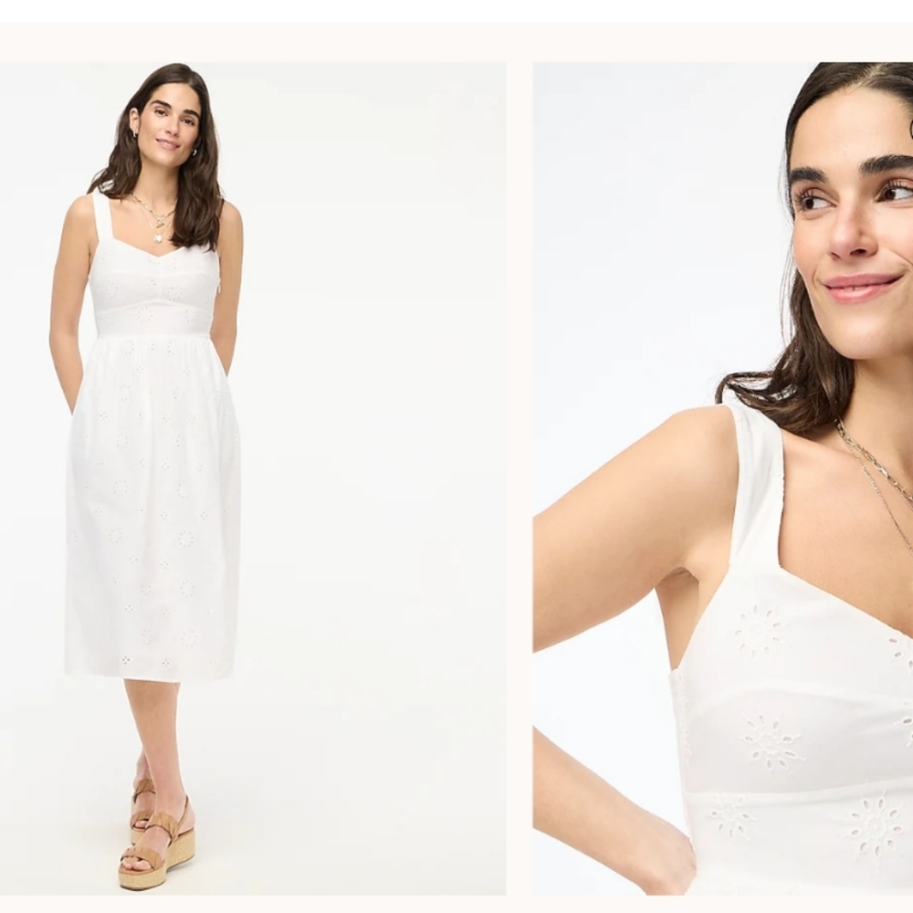 New sz 4 00 J Crew Cotton Eyelet Sundress Midi White CI1223